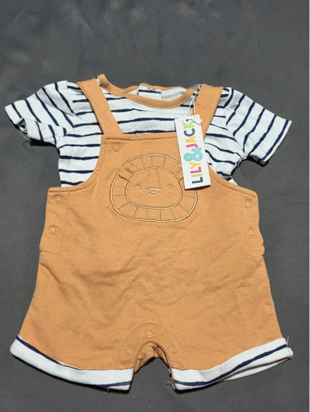 Lily & Jack Lion Overalls & Striped T-Shirt Set NWT